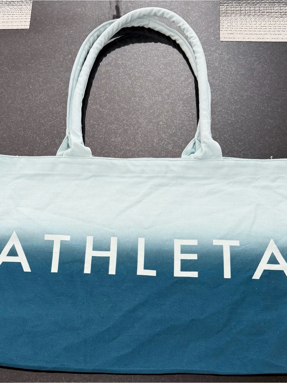 Athleta Ombre Teal Canvas Tote – Light to Deep Blue Gradient
